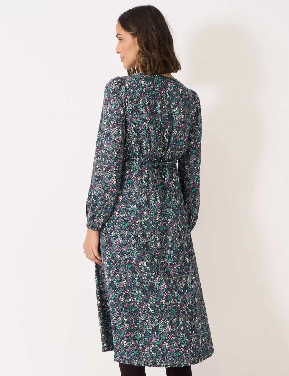 Printed V-Neck Midi Tea Dress