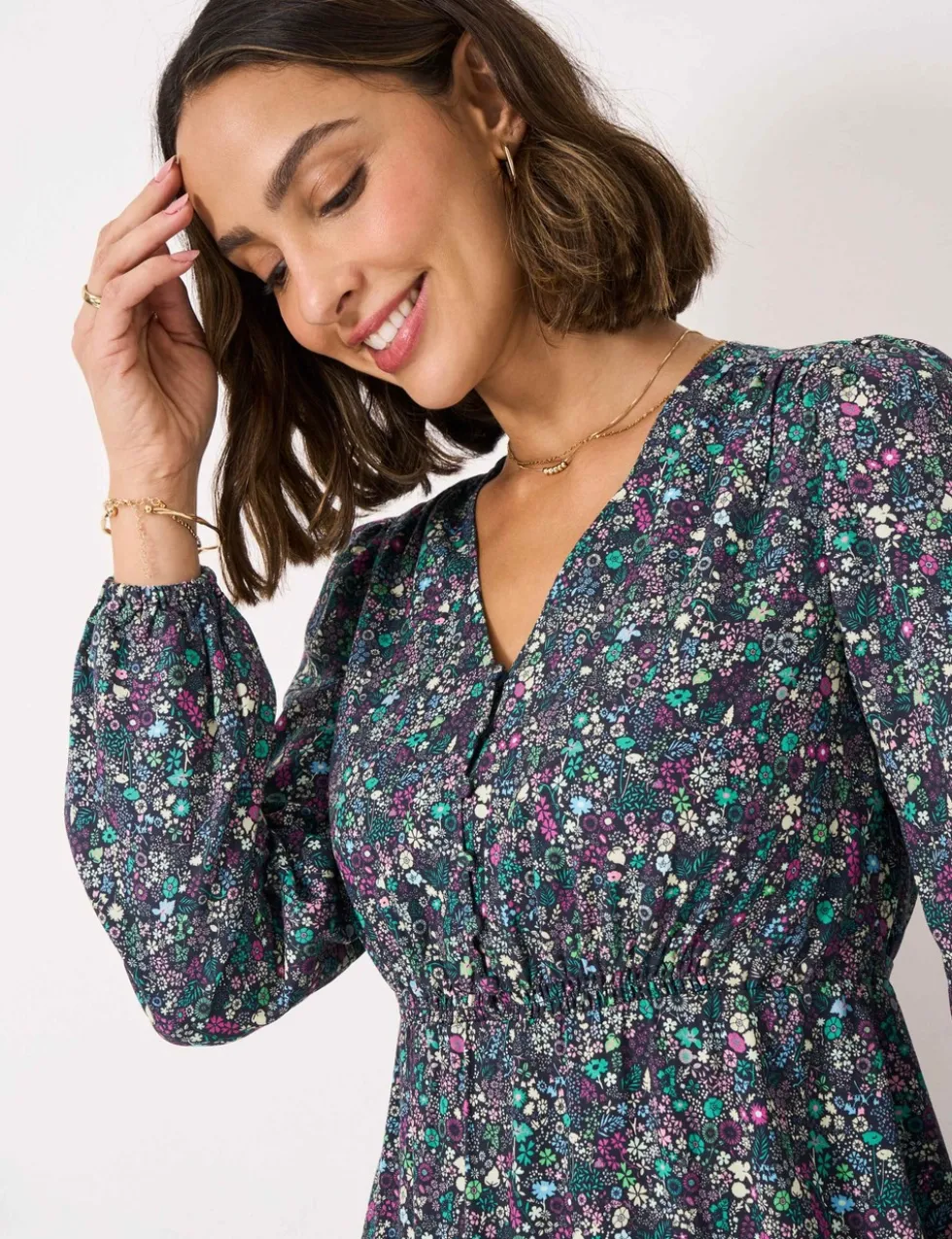 Printed V-Neck Midi Tea Dress