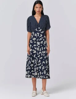 Printed V-Neck Midi Tea Dress