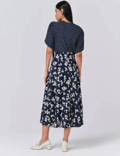 Printed V-Neck Midi Tea Dress