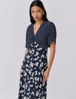 Printed V-Neck Midi Tea Dress