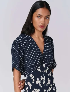 Printed V-Neck Midi Tea Dress