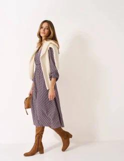 Printed V-Neck Midi Tea Dress