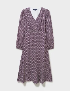 Printed V-Neck Midi Tea Dress