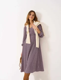 Printed V-Neck Midi Tea Dress