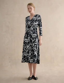 Printed V-Neck Midi Waisted Dress