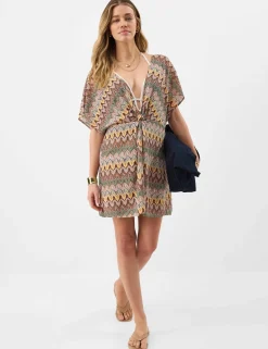 Printed V-Neck Mini Beach Cover Up Kaftan