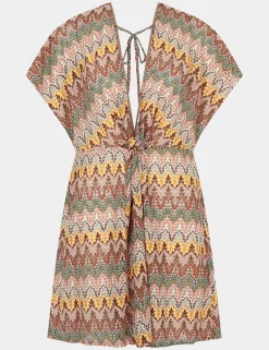 Printed V-Neck Mini Beach Cover Up Kaftan