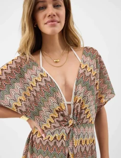 Printed V-Neck Mini Beach Cover Up Kaftan