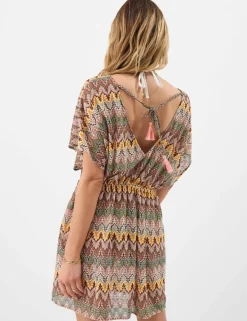 Printed V-Neck Mini Beach Cover Up Kaftan