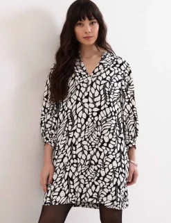 Printed V-Neck Mini Shift Dress