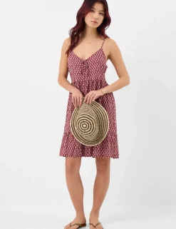 Printed V-Neck Tie Front Mini Beach Dress