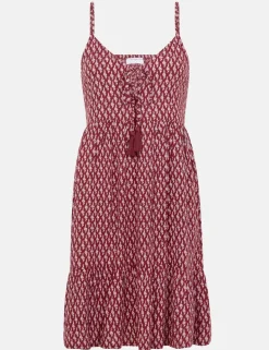 Printed V-Neck Tie Front Mini Beach Dress