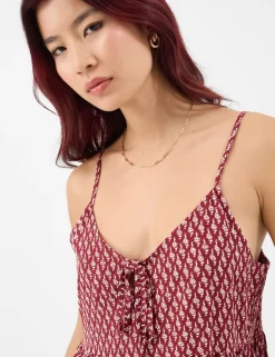 Printed V-Neck Tie Front Mini Beach Dress