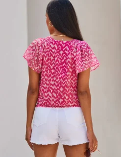 Printed V-Neck Wrap Top