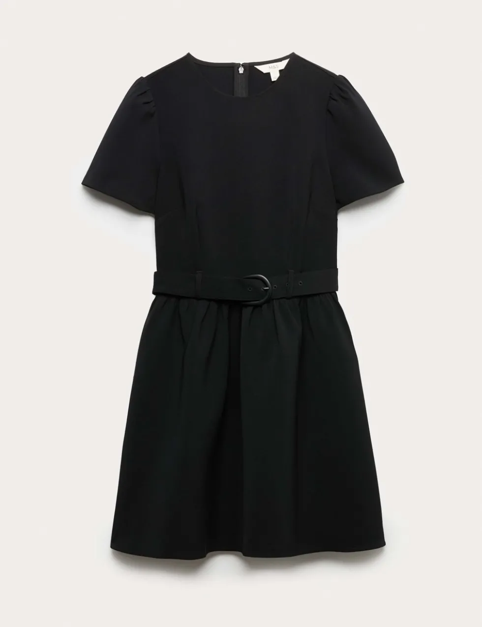 Puff Sleeve Belted Mini Skater Dress
