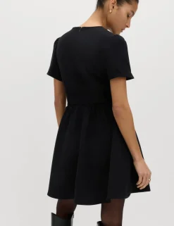 Puff Sleeve Belted Mini Skater Dress