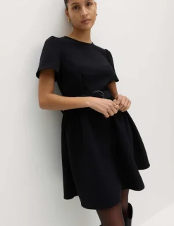 Puff Sleeve Belted Mini Skater Dress