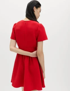 Puff Sleeve Belted Mini Skater Dress