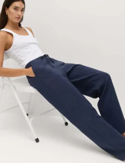 Pull On Elasticated Waist Straight Leg Trousers