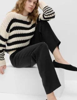 Pull On Elasticated Waist Straight Leg Trousers