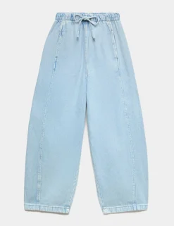 Pull On High Waisted Barrel Leg Jeans