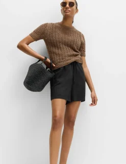 Pull On High Waisted Shorts with Linen