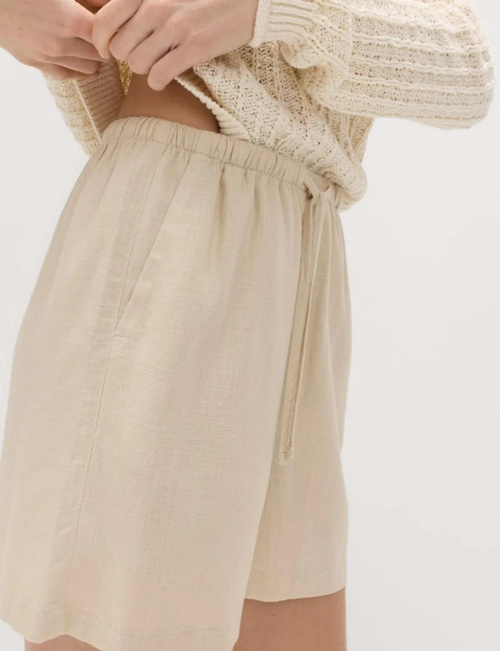 Pull On High Waisted Shorts with Linen