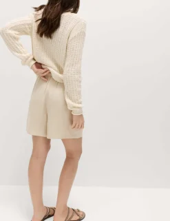 Pull On High Waisted Shorts with Linen