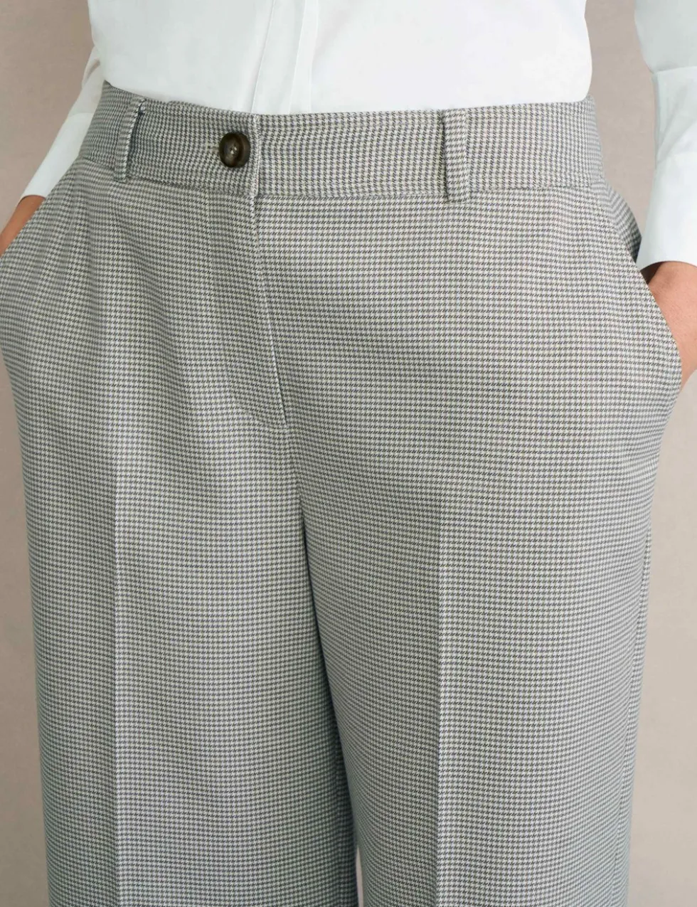 Puppytooth Mid Rise Wide Leg Trousers