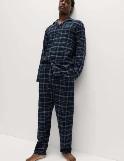 Pure Brushed Cotton Checked Pyjama Set