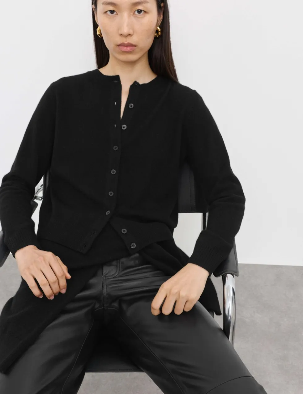 Pure Cashmere Crew Neck Relaxed Cardigan
