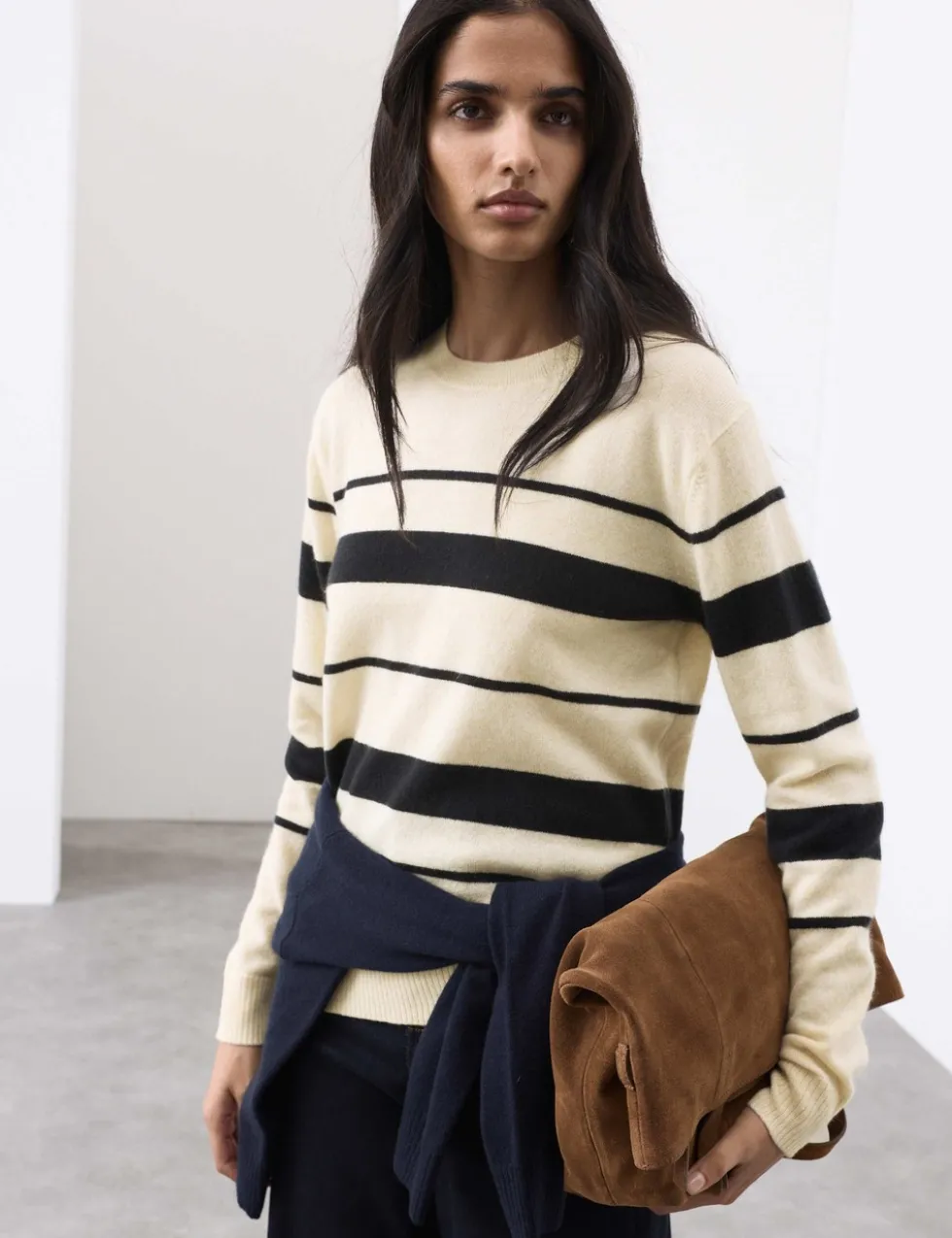 Pure Cashmere Striped Crew Neck Jumper