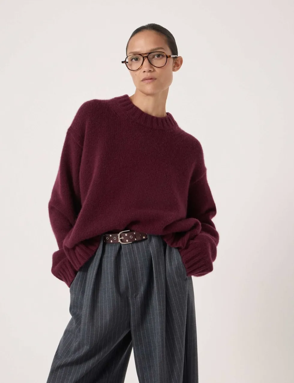 Pure Cashmere Textured Crew Neck Jumper