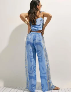 Pure Cotton Abstract Print Wide Leg Trousers