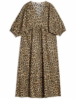 Pure Cotton Animal Print V-Neck Midi Skater Dress