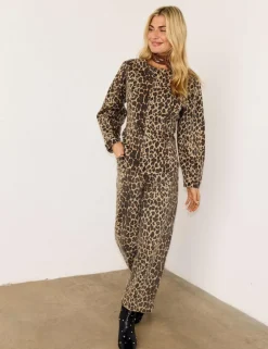 Pure Cotton Animal Print Collarless Shacket