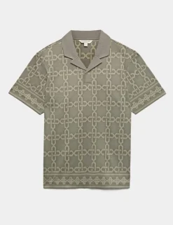 Pure Cotton AOP Geo Revere Jacquard Polo