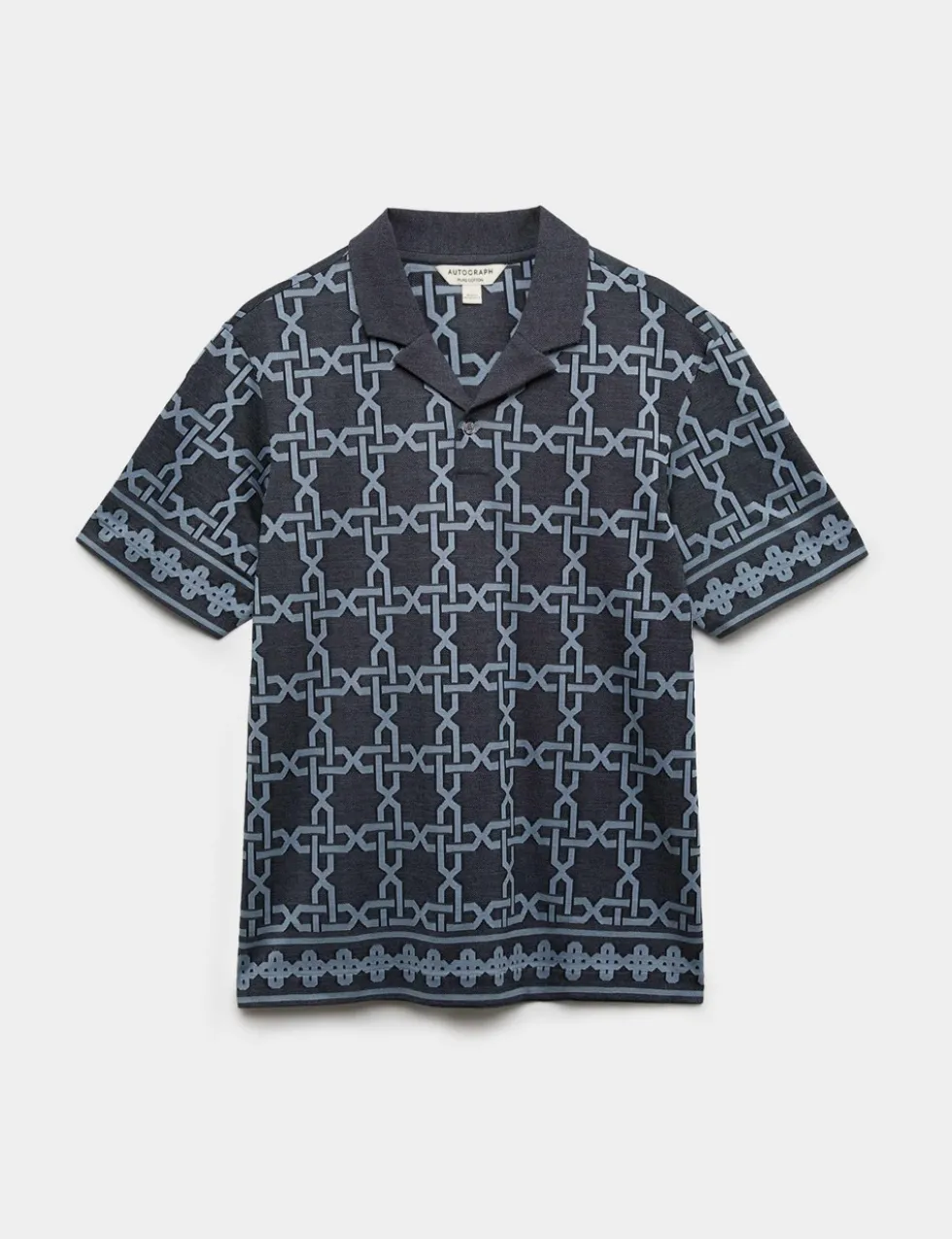 Pure Cotton AOP Geo Revere Jacquard Polo