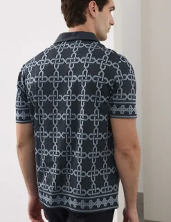 Pure Cotton AOP Geo Revere Jacquard Polo