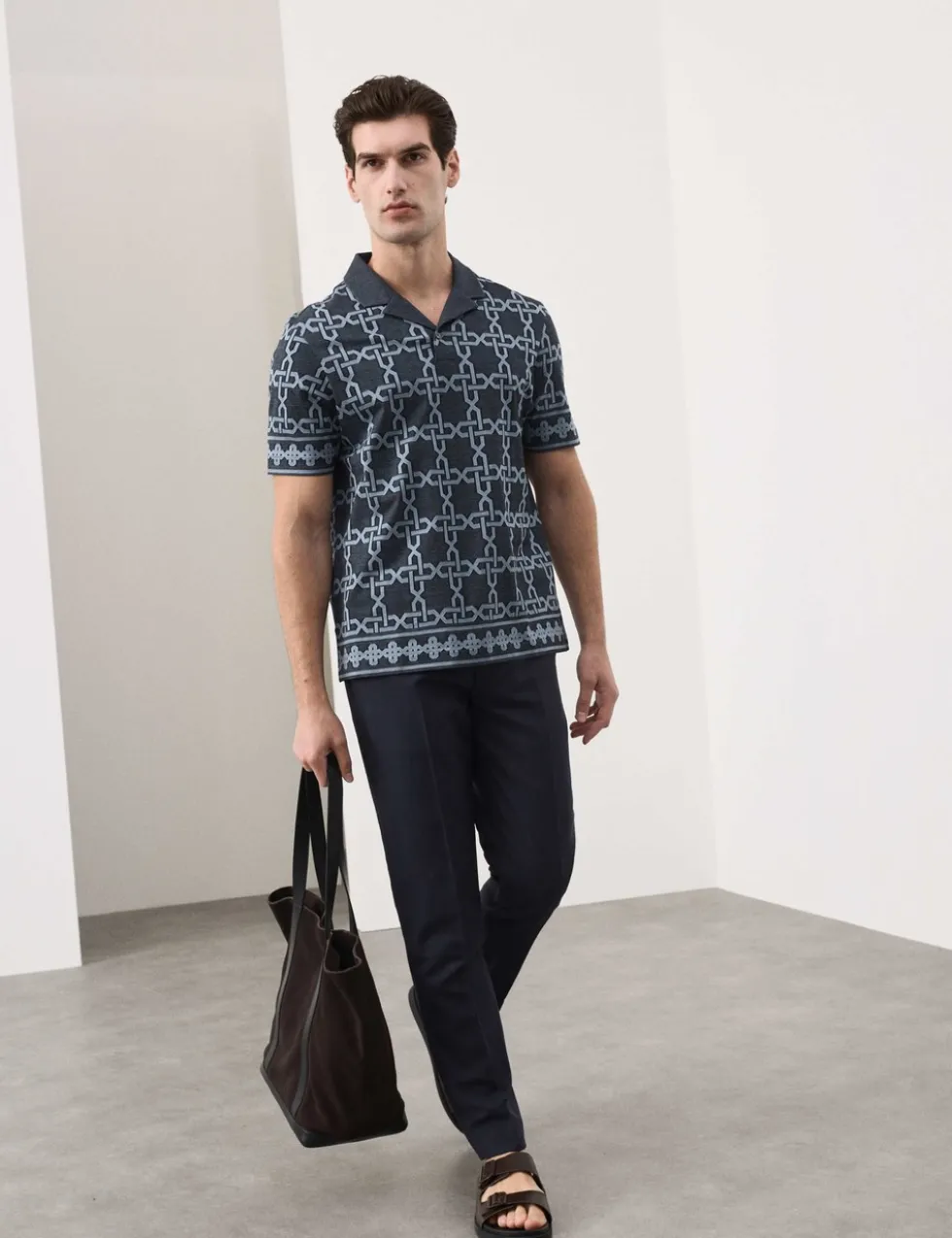 Pure Cotton AOP Geo Revere Jacquard Polo