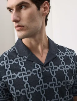 Pure Cotton AOP Geo Revere Jacquard Polo