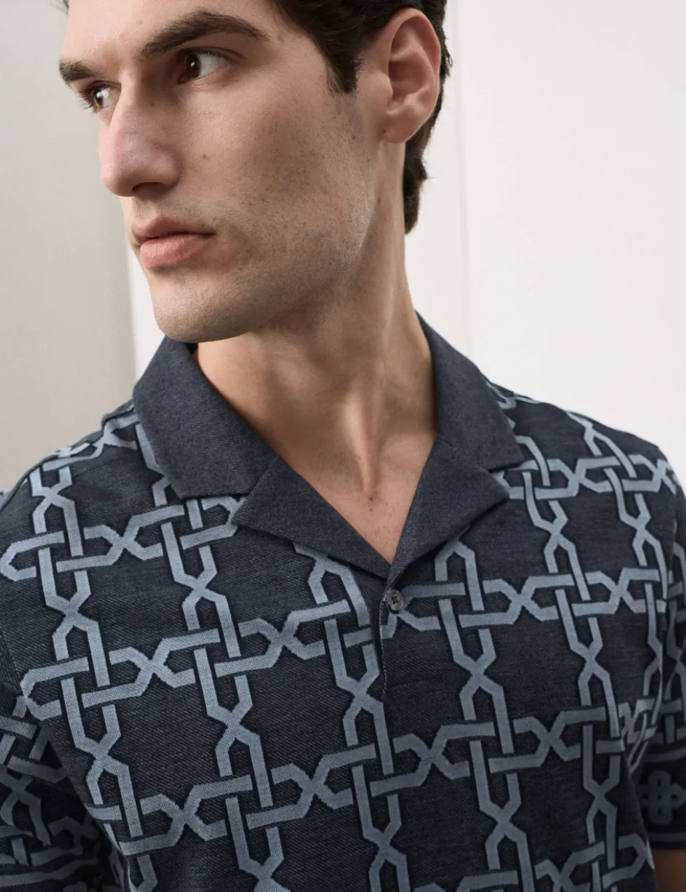 Pure Cotton AOP Geo Revere Jacquard Polo