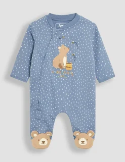 Pure Cotton Bear Applique Zip Sleepsuit (0-12 Mths)
