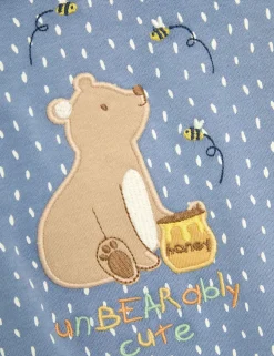 Pure Cotton Bear Applique Zip Sleepsuit (0-12 Mths)