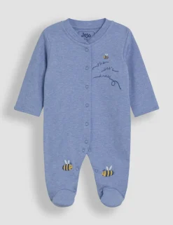 Pure Cotton Bee Embroidered Sleepsuit (0-12 Mths)