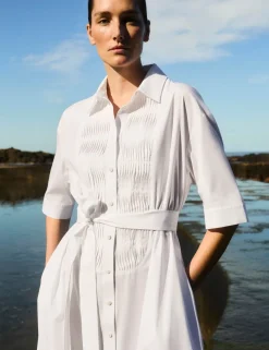 Pure Cotton Belted Midi Shirt Dress