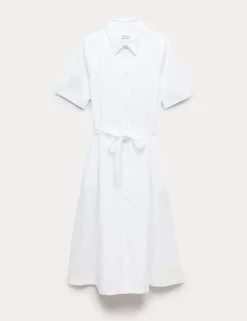 Pure Cotton Belted Midi Shirt Dress