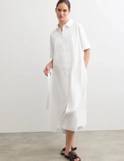 Pure Cotton Belted Midi Shirt Dress