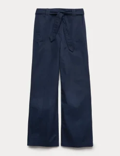 Pure Cotton Belted Straight Leg Trousers